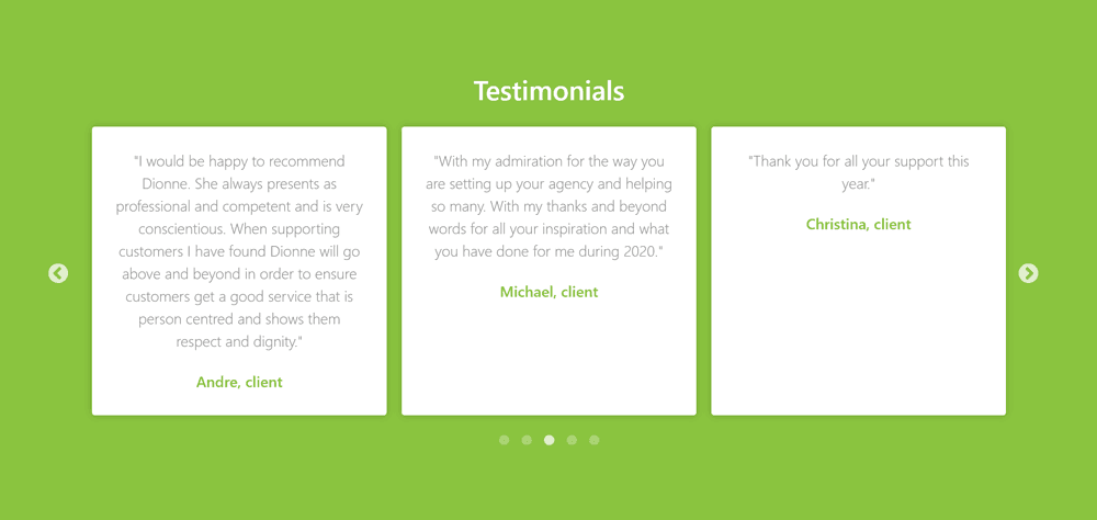 Dee Dee Care website testimonials